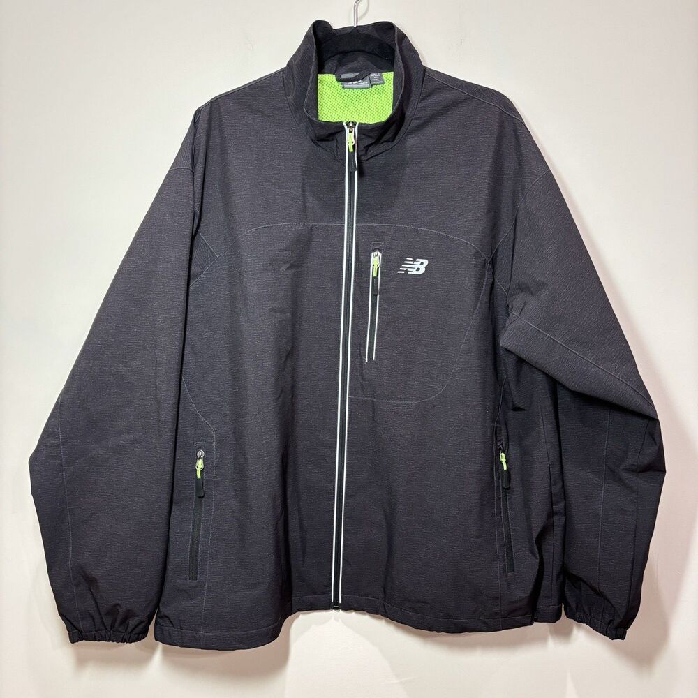 New Balance Windbreaker Jacket Men XXL Black Green Full Zip Lightweight Running